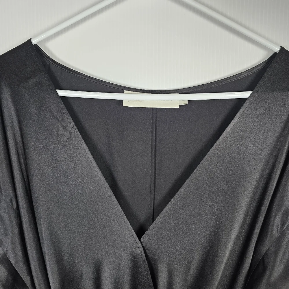 Michelle Mason Wide-Neck Faux Wrap Mini Dress In Black 100% Silk Deep V Neck 6
